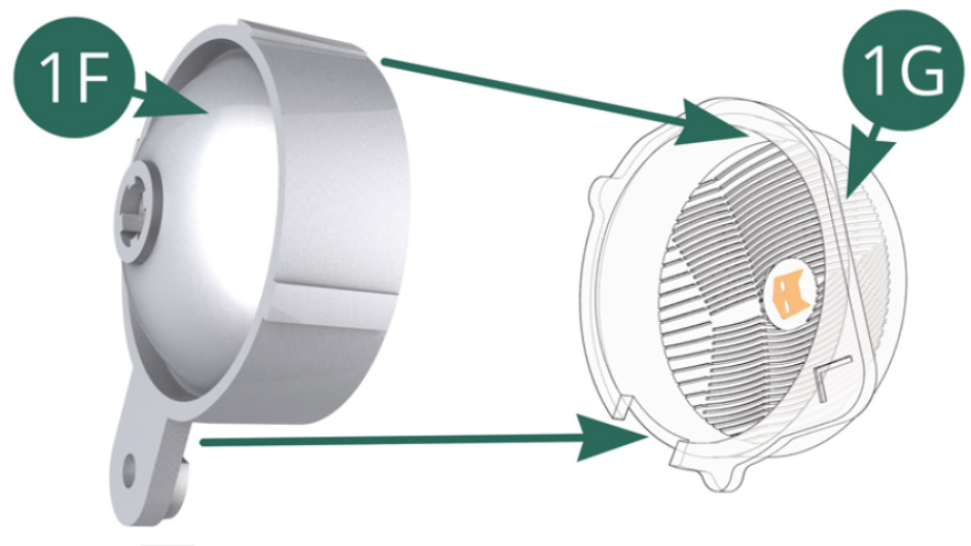 Positionner le réflecteur de phare gauche 1F dans la lentille de phare gauche 1G.