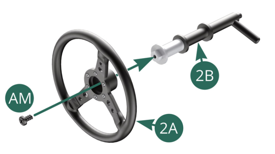 Positionieren Sie das Lenkrad 2A auf der Lenksäule 2B und sichern Sie es mit einer Schraube AM.