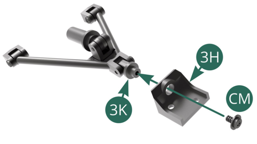 Coloque la parte inferior de la mangueta 3H en la articulación de mangueta 3K y fíjela con un tornillo CM. 