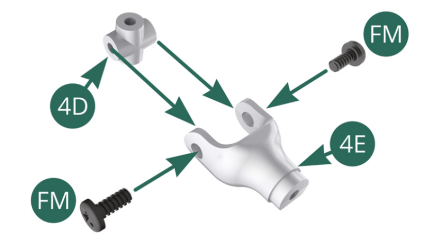 Positionner le croisillon 4D sur le joint de transmission 4E et le fixer avec deux vis FM.