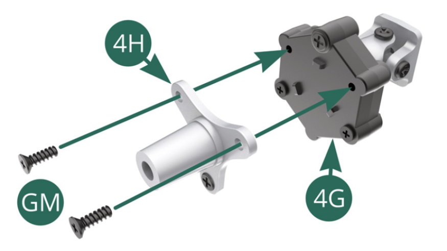 Positionieren Sie die 4H-Kardanwelle auf dem externen 4G Flektor und befestigen Sie sie mit zwei GM-Schrauben. 