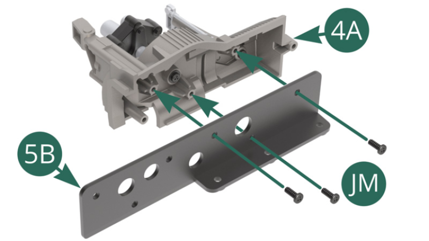 Colocar el soporte interno 5B en la carcasa derecha 4A de la caja de cambios y fijarlo con tres tornillos JM.