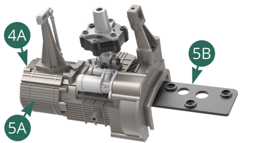 Right 4A gearbox housing and 5A gearbox underside assembled. 