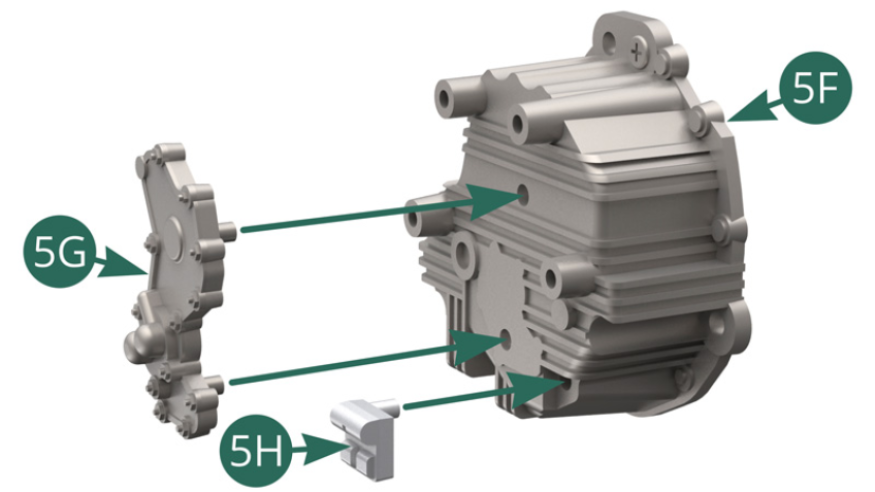 Position the rear cover 5G and the rear pump 5H on the rear gearbox housing 5F (illustrations below). 