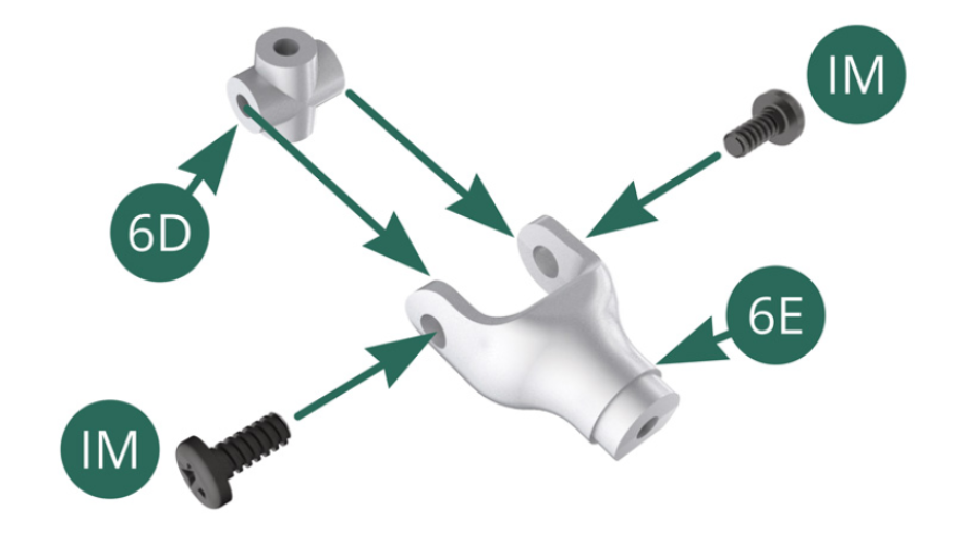 Position the crossbar 6D on the transmission joint 6E and secure it with two IM screws.