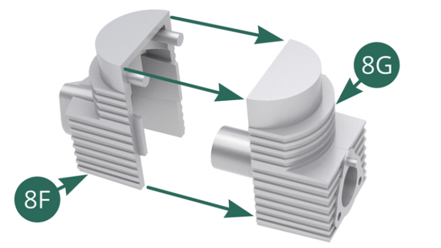 Assemble simultaneously the upper parts 8F and the lower parts 8G to form eight cylinders as in the illustration below.