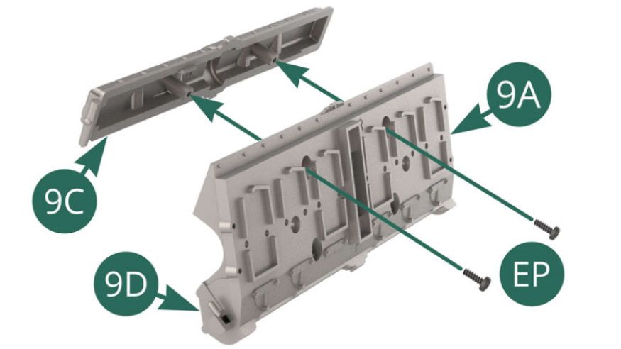 Posizionare il coperchio della valvola di aspirazione 9C sul lato superiore della testata 9A destra e fissarlo con due viti EP.