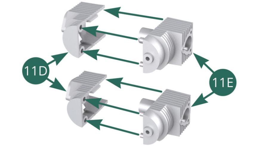 Montieren Sie gleichzeitig die oberen Teile 11D und die unteren Teile 11E, um zwei Zylinder zu bilden. 
