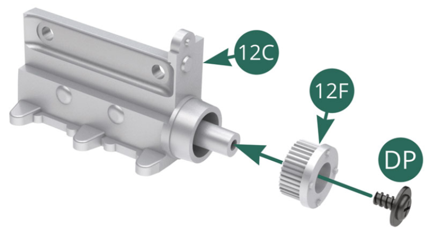 Posizionare il pignone secondario 12F sull'asse del compressore 12C e fissarlo con una vite DP. 