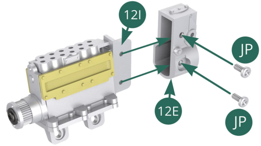 Posizionare l'alloggiamento del compressore 12E sul corpo esterno del compressore 12I e fissarlo con due viti JP argentate. 