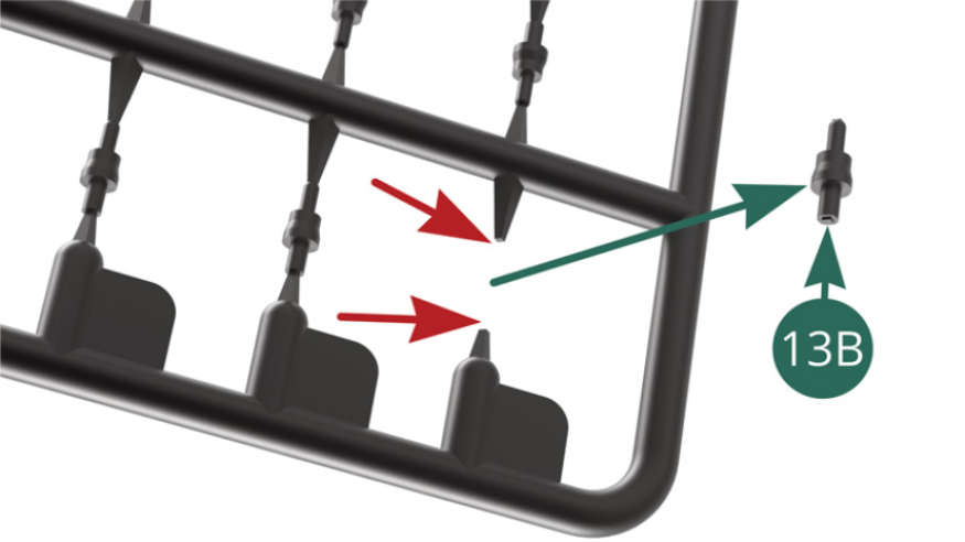 Détacher douze bougies d’allumage 13B du support en utilisant la pince et la brucelle, puis les positionner sur la culasse gauche 13A (illustrations ci-dessous).