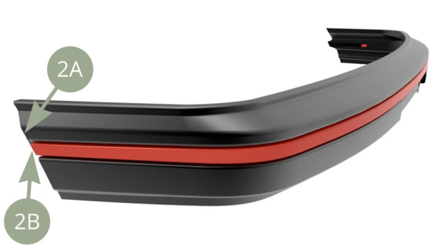 Mind 2B Front bumper trim slanted edge orientation to coincide with 2A Front bumper edge slant.