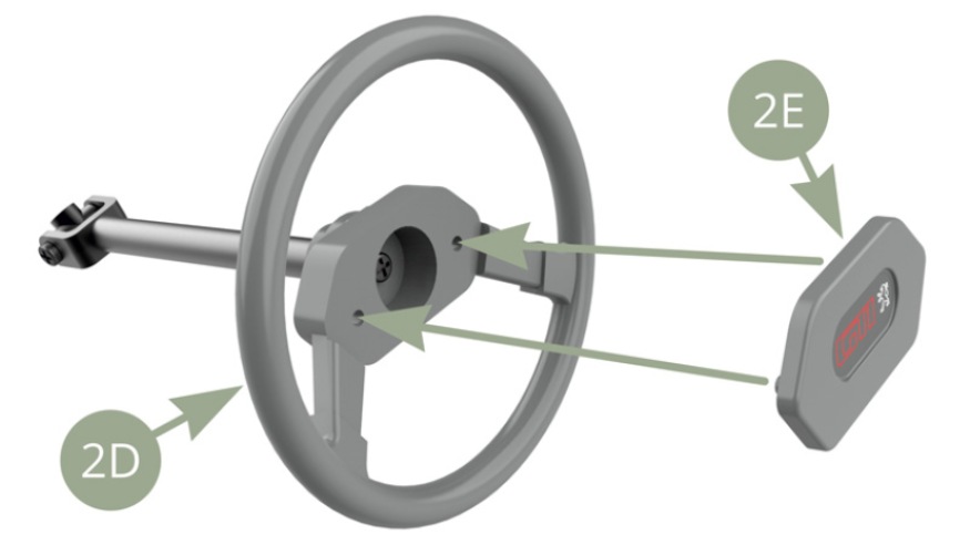 Positionner l’écusson 2E sur le volant 2D.