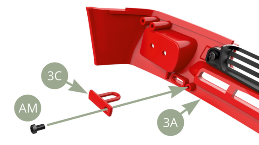 Positionner l’anneau de remorquage avant 3C sur la calandre avant 3A et le fixer avec une vis AM. 