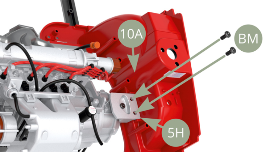 Befestigen Sie 5H (Montageplatte) mit zwei BM-Schrauben an 10A (Motorraum).