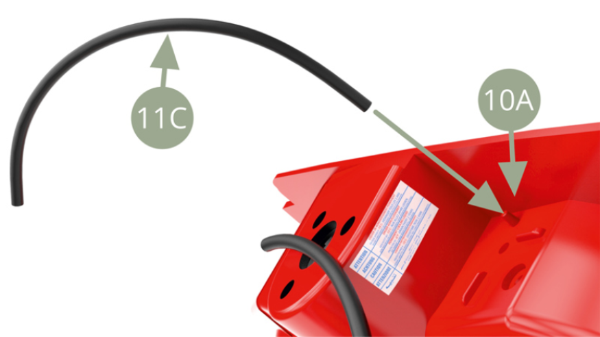 Conecta la Manguera de líquido lavaparabrisas 11C en el conector del 10A (Compartimento motor).