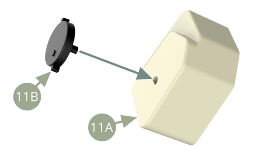 Installieren Sie 11B (Kappe) in 11A (Waschflüssigkeitsbehälter).