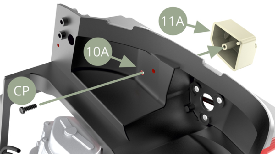 Fit 11A Washer fluid reservoir to 10A Front wheel arc frame and fix with CP screw from below ( follow bottom illustrations ).