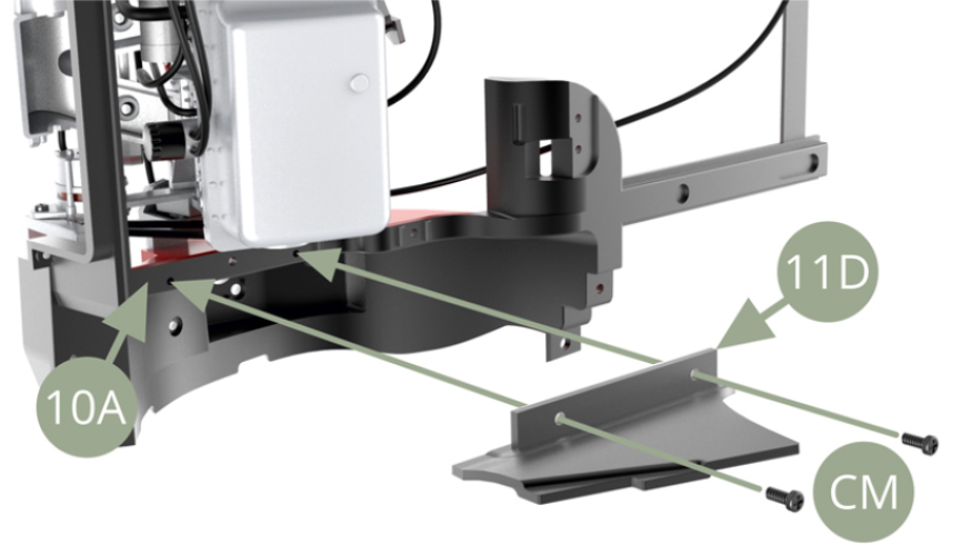 Montieren Sie 11D (Abdeckung) an 10A (Motorraum) und befestigen Sie ihn mit zwei CM-Schrauben.