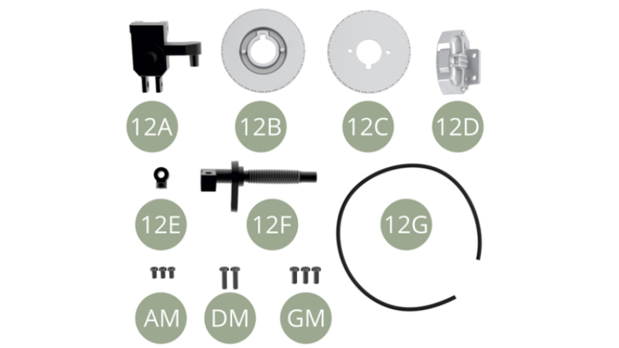 12A Porte-moyeu12B Parte esterna del disco del freno12C Parte interna del disco freno12D Pinza del freno12E Articolazione12F Puntone della sospensione anteriore 12G Tubo del liquido del frenoVite AM M 1,7 x 3 mm (x 3)Vite DM M 2,0 x 7 mm (x 2)Vite GM M 2,0 x 5 mm (x 3)