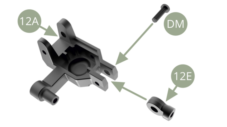 Fit 12E Pivot link to 12A Hub carrier and fix with DM screw.