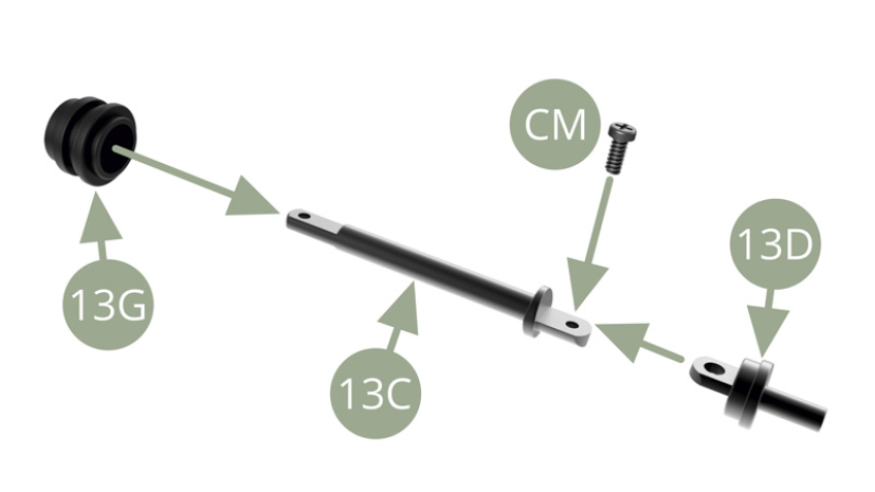 Fit 13D Pivot link to 13C Driveshaft and fix with CM screw.