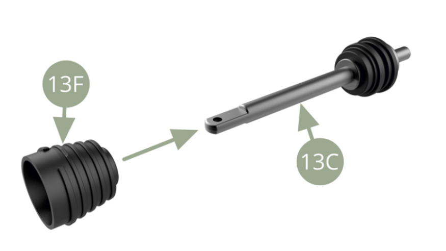 Enfiler le soufflet en caoutchouc 13F sur l’arbre de transmission 13C.