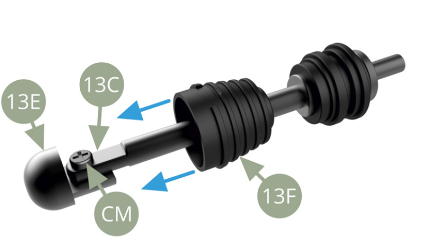 Slide 13F Rubber bellows along 13C Driveshaft to cover the joint ( blue arrows motion ).