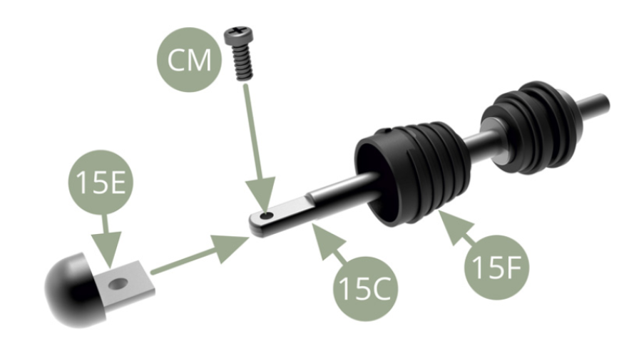 Fit 15E Stub axle to 15C Driveshaft and fix with CM screw.