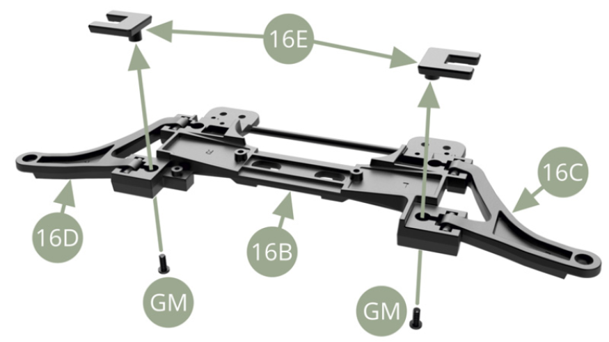 Fit two 16E Clamps to 16B Subframe and fix eaach one with GM screw.