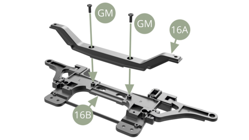 Fit 16A Lower suspension arm to 16B Subframe and fix with two GM screws.