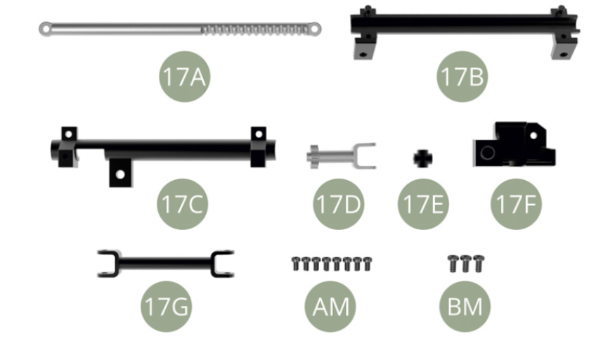 17A Lenkgetriebe17B Lenkgetriebekasten17C Lenkgetriebekasten17D Ritzel und Welle17E Kreuzgelenk17F Getriebeabdeckung17G ZwischenachseAM M 1,7 x 3 mm (x 8)BM M 2,0 x 4 mm (x 3)