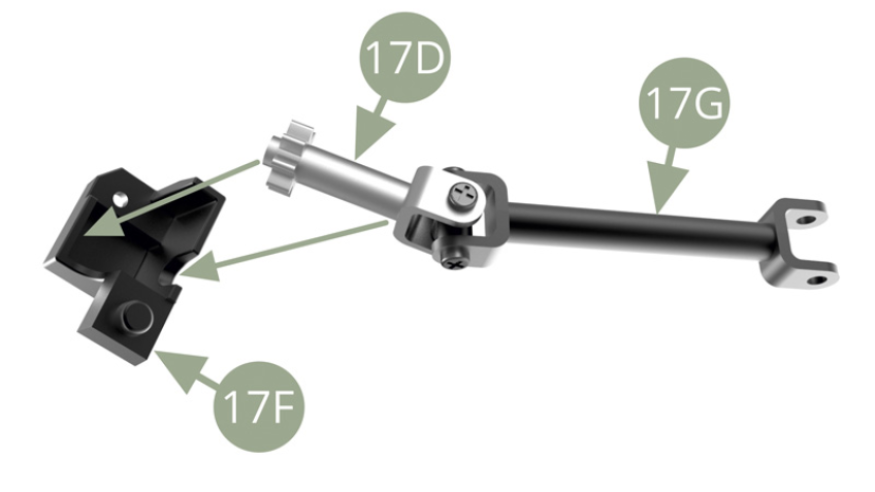 Fit 17D Pinion shaft to 17F Gear cover, holding both together with finger for next assembly movement below.