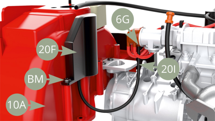 Raccorder l’extrémité libre du fil à haute tension 20I au connecteur resté disponible sur la tête de distributeur 6G. Se référer à l’illustration ci-dessus et aux deux illustrations suivantes.