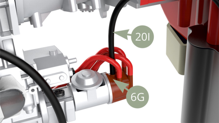 Fil à haute tension 20I connecté à la tête de distributeur 6G.