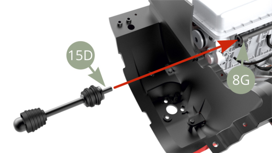 Fit 15D Pivot link to 8G Drive shaft extension.