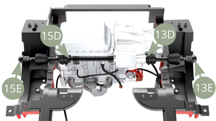 13E und 15E Achsschenkel montiert.