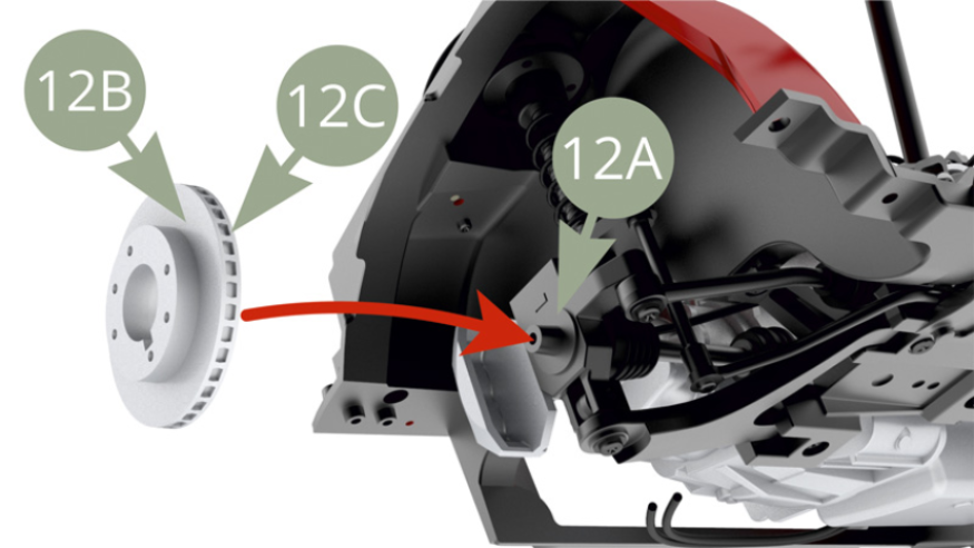 Fit 12B and 12C Brake disc to 12A Hub carrier axle.