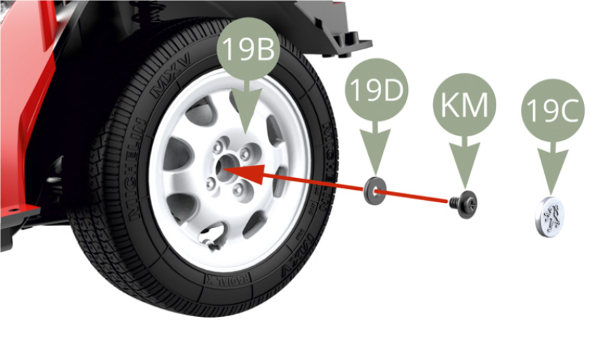 Fixer la jante 19B avec une vis KM après y avoir placé une rondelle 19D.