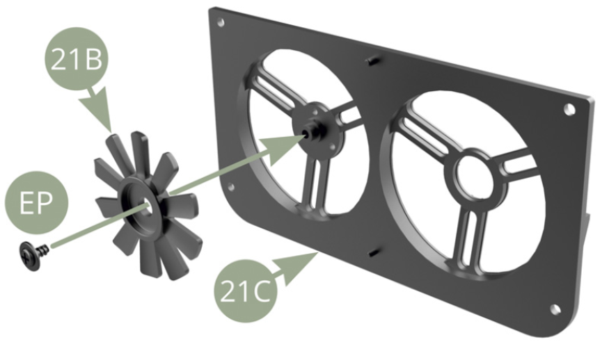 Fixer le ventilateur 21B sur le châssis de ventilateur 21C avec une vis EP.