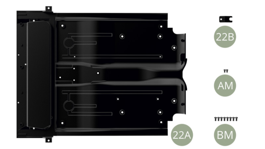 22A Chassis panel22B Pinion shaft supportAM M 1,7 x 3 mm (x 2)BM M 2,0 x 4 mm (x 8)