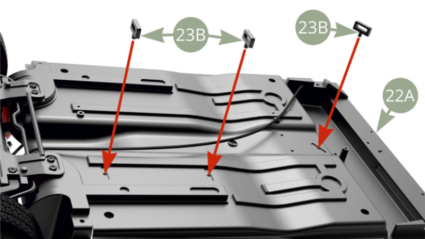 Fit three 23B Fuel/brake lines clamps to the bottom of 22A Chassis panel.