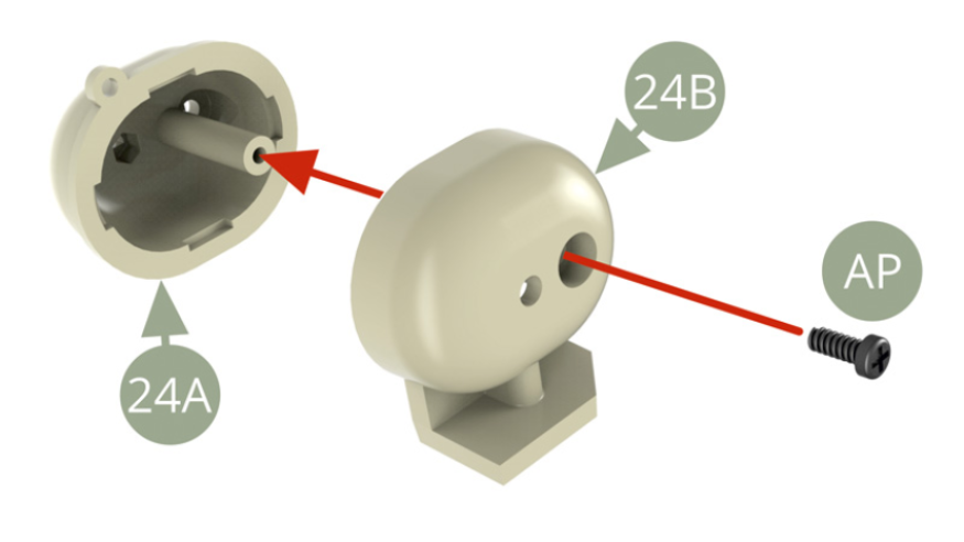 Rassembler le dessus 24A et le dessous 24B du vase d’expansion de liquide de refroidissement et fixer l’ensemble avec une vis AP. 