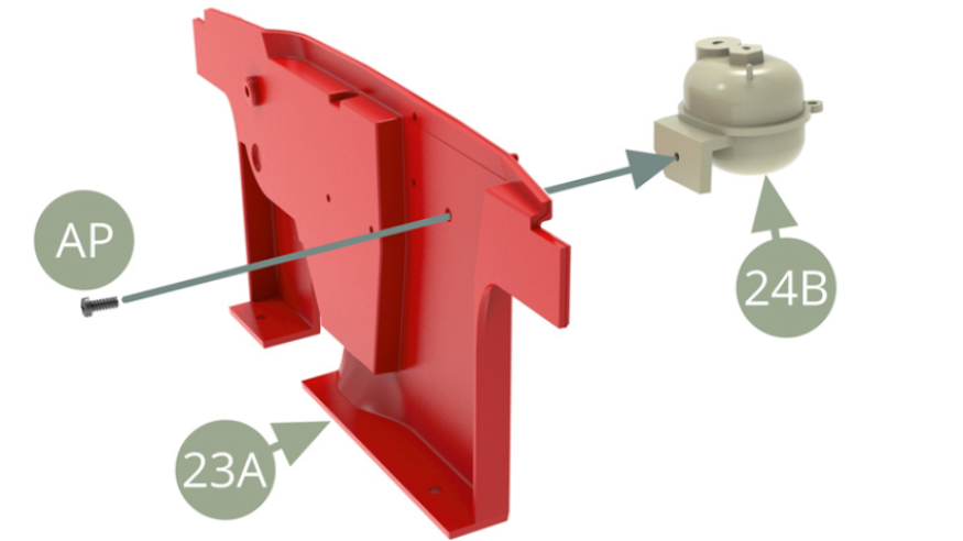 Positionner le dessous 24B du vase d’expansion de liquide de refroidissement sur le panneau pare-feu 23A et le fixer avec une vis AP.