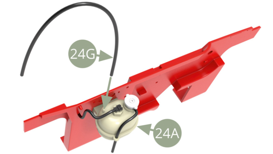 Verbinden Sie 24G (Kühlmittelschleitung des Kühlers) mit dem Stift an 24A (Deckel des Kühlmittel-Ausdehnungsgefäßes).