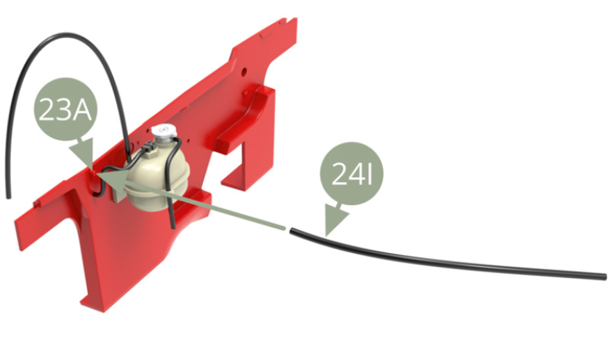 Fit 24I Engine wiring loom to upper nozzle on 23A Firewall.