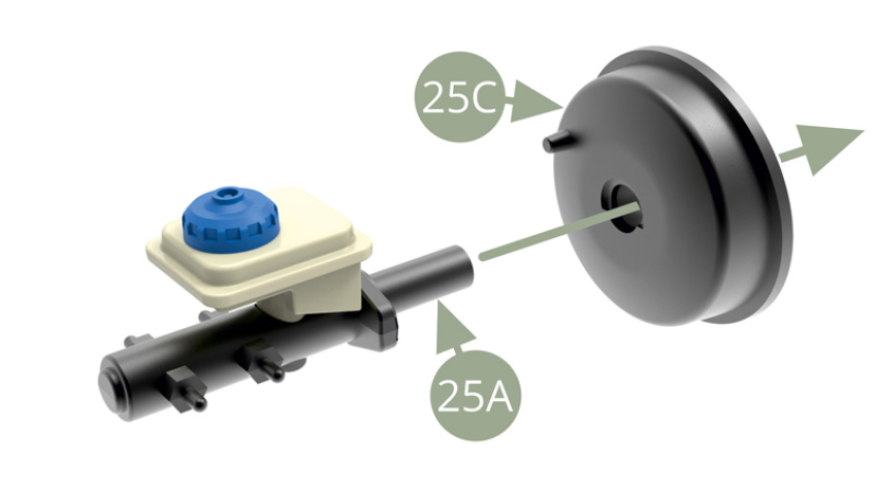 Positionner le maître cylindre de frein 25A sur le Servo-frein 25C.