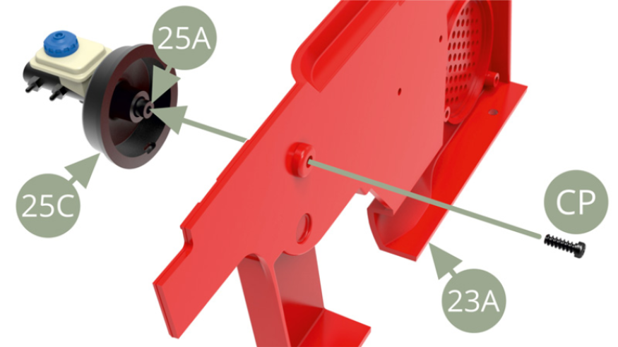 25A (Hauptbremszylinder) an 23A (Firewall) montieren und mit CP-Schraube befestigen.