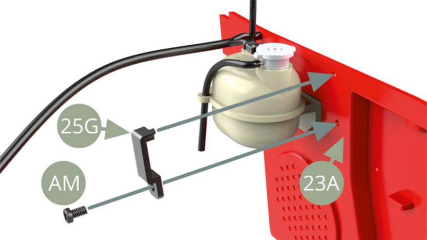 Montieren Sie 25G (Klemme) an 23A (Firewall) und mit AM-Schraube befestigen.