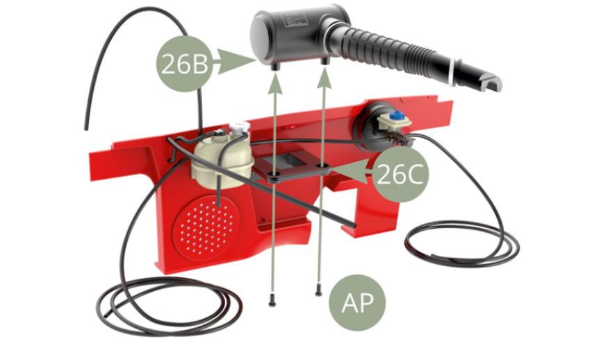 Positionner le demi-boîtier de filtre à air 26B sur le support de boîtier de filtre à air 26C et le fixer avec deux vis AP.